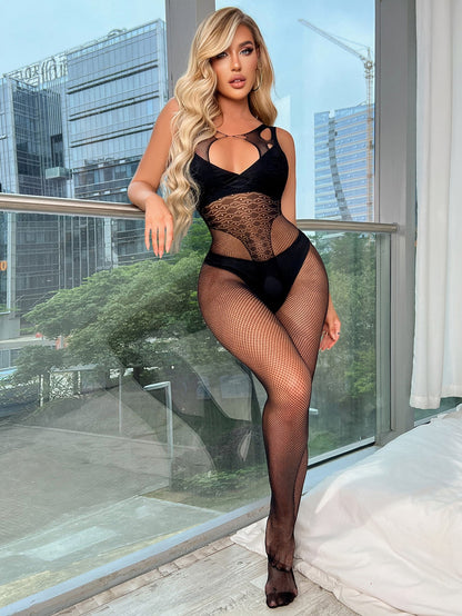 جوارب بوديستوكينج قص مجوف كروشي شبكة بدون ملابس داخلية