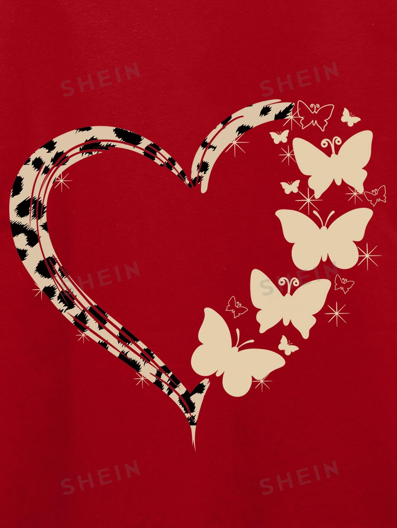 تي شيرت قلب و بطباعة الفراشة