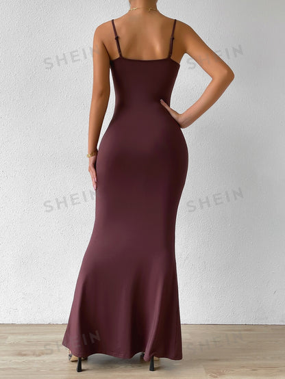 فستان كامي موحدة اللون حافة حورية البحر