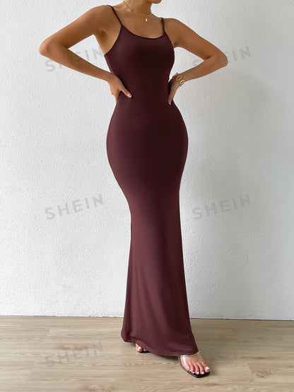 فستان كامي موحدة اللون حافة حورية البحر