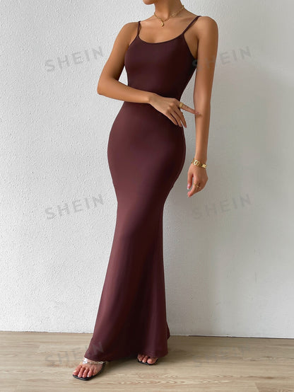 فستان كامي موحدة اللون حافة حورية البحر