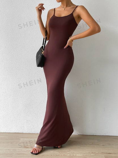 فستان كامي موحدة اللون حافة حورية البحر