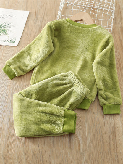 سترة وبنطال رياضيان مصنوعان من الفانيلة مطرز عليهما صورة ديناصور للأولاد الصغار