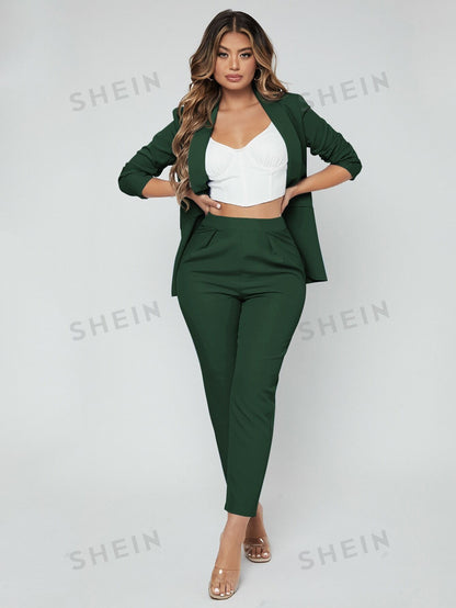 بدلة بنطلون مع بليزر مفتوح امامي بياقة شال