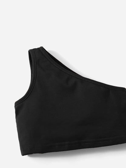 بلوزة كتف واحدة   شورت خصر ورقي لطفلة صغيرة