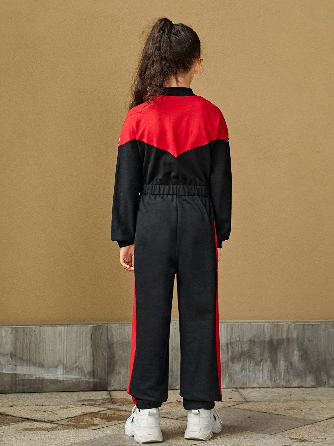 جمبسوت ألوان متباينة متباين شريط عبارة طوق بيسبول سستة قطعة واحدة بنات