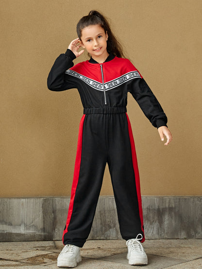 جمبسوت ألوان متباينة متباين شريط عبارة طوق بيسبول سستة قطعة واحدة بنات