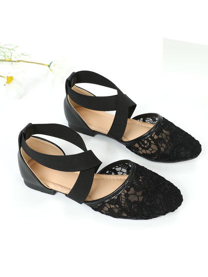 حذاء مسطح بحزام كاحل مطرز بأزهار باصابع قدم مدبب بنات