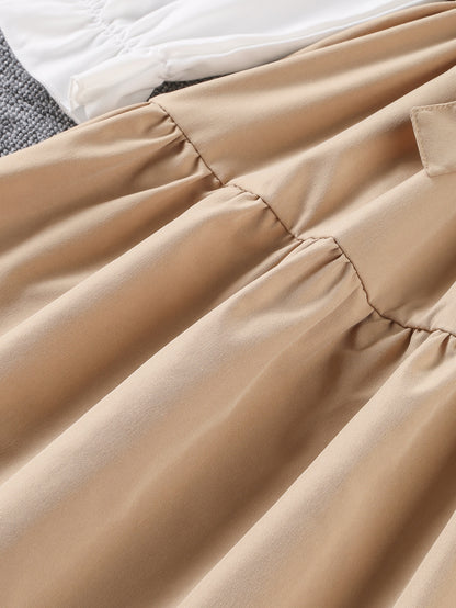 فستان 2 في 1 ألوان متباينة اكمام منتفضة حافة مكشكشة حزام بنات