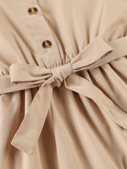 فستان 2 في 1 ألوان متباينة اكمام منتفضة حافة مكشكشة حزام بنات