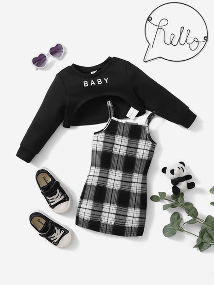 فستان بتصميم بليد و قمم عالية ومنخفضة للطفلة ،عبارة جرافيكية