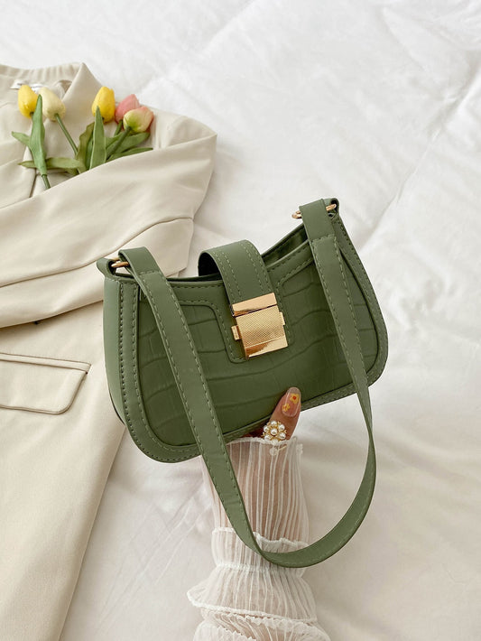 تمساح مطبوعة الحد الأدنى تمساح صغير منقوش حقيبة تغلق بالضغط/