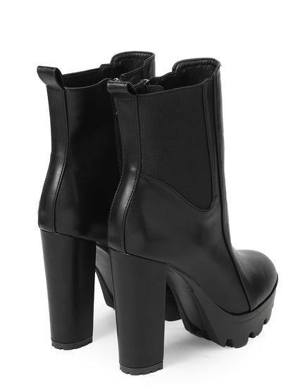 بوت قصيرة ذات كعب كتلي عصري متعدد الاستخدامات بلون أحادي للارتداء اليومي