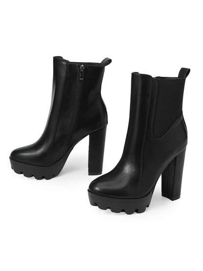 بوت قصيرة ذات كعب كتلي عصري متعدد الاستخدامات بلون أحادي للارتداء اليومي