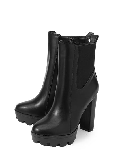 بوت قصيرة ذات كعب كتلي عصري متعدد الاستخدامات بلون أحادي للارتداء اليومي