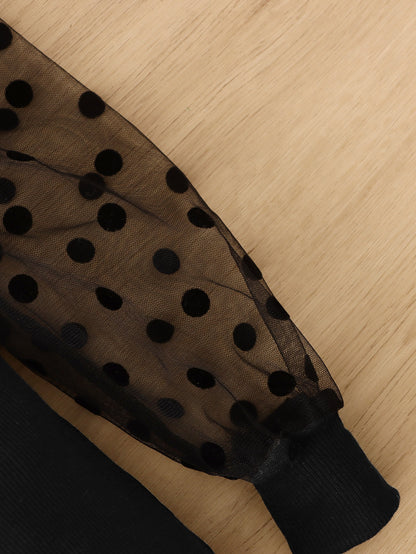 بودي سوت أكمام منتفخة بعنق عالي مزين بتدرجات ألوان المشبك للرضع الإناث