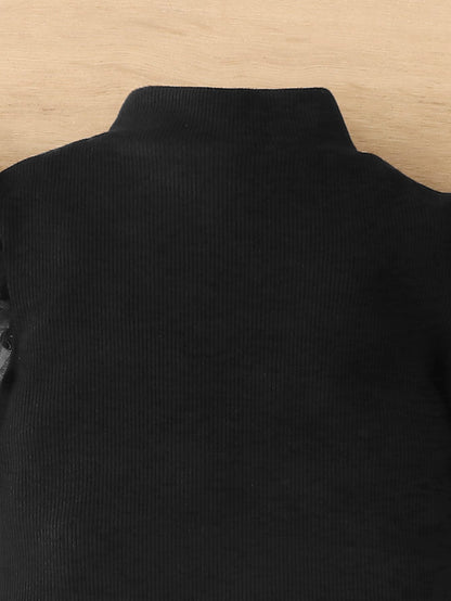 بودي سوت أكمام منتفخة بعنق عالي مزين بتدرجات ألوان المشبك للرضع الإناث