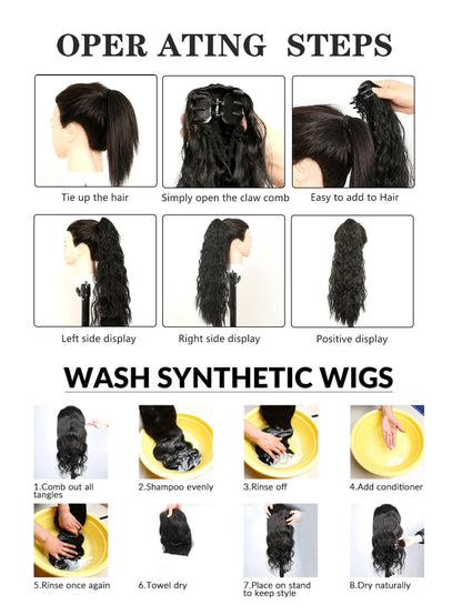 إطالة شعر نمط ذيل حصان مجعد طويل بلونين باروكة