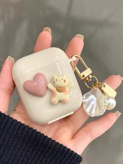 علبة سماعات الأذن الزخرفية بقط وقلب كرتوني ل- Airpods 1/2 Airpods Pro