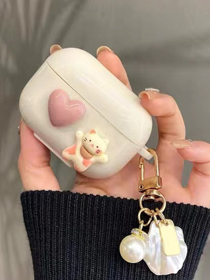 علبة سماعات الأذن الزخرفية بقط وقلب كرتوني ل- Airpods 1/2 Airpods Pro