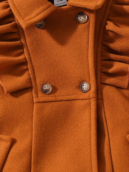 معطف صف ازرار مزدوجة مقلم بكشكش للاطفال