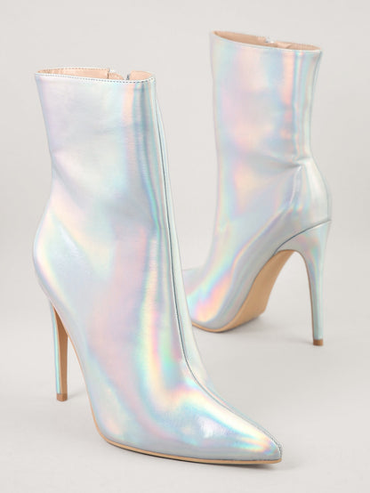 جزمة بوت كاحل ألوان قوس قزح رأس مدببة