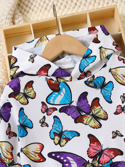 هودي  رياضي شامل بطباعة الفراشة للبنات الصغار