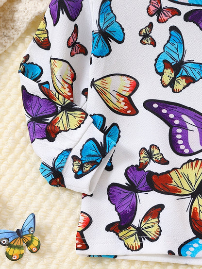 هودي  رياضي شامل بطباعة الفراشة للبنات الصغار