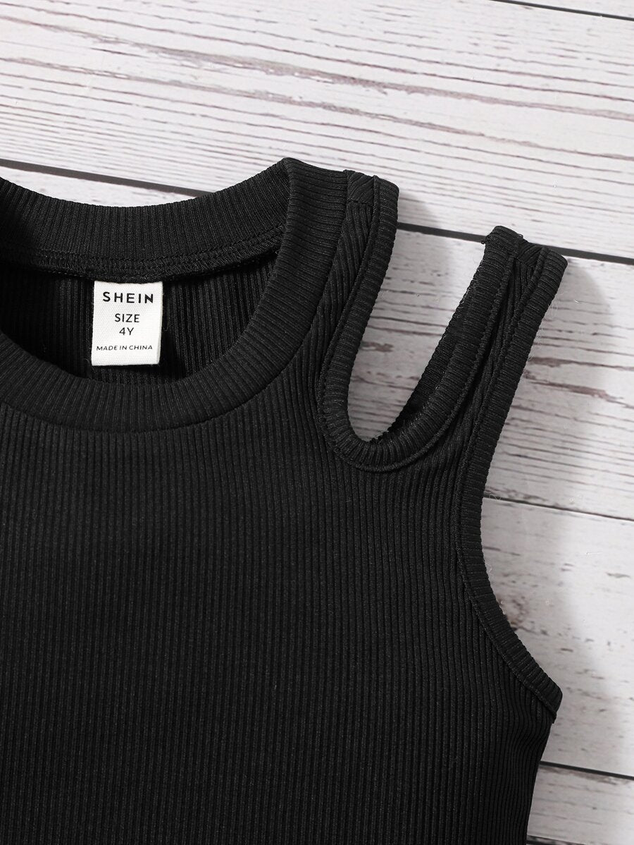 لباس علوي تانك محبوك مضلع قص مجوف بنت طفل