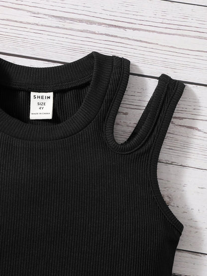 لباس علوي تانك محبوك مضلع قص مجوف بنت طفل