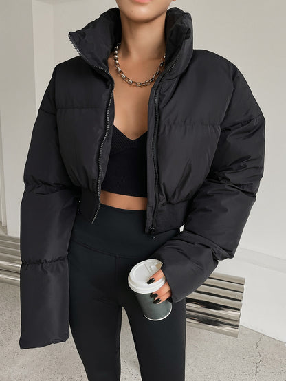 معطف سميك بأكمام منسدلة وسحاب وجيوب