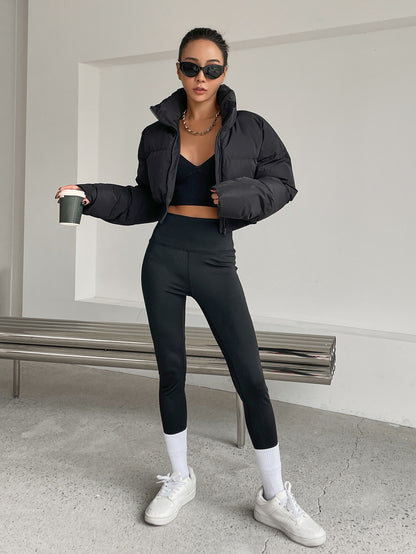 معطف سميك بأكمام منسدلة وسحاب وجيوب