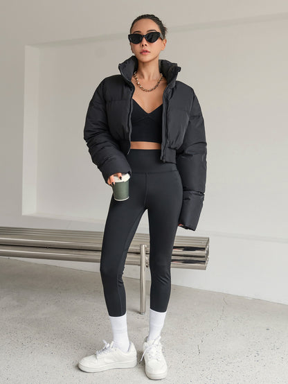 معطف سميك بأكمام منسدلة وسحاب وجيوب