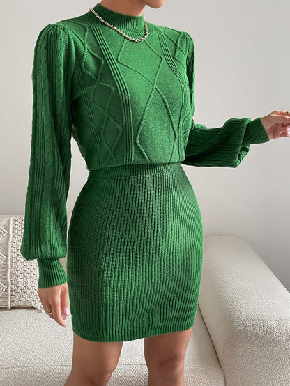 فستان صوفي وقوف الياقة منسوج مضفور أكمام فانوس