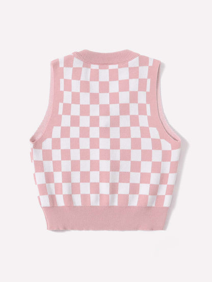 سترة نسائية بطباعة المربعات لفترة النمو المتوسطة بدون تي شيرت