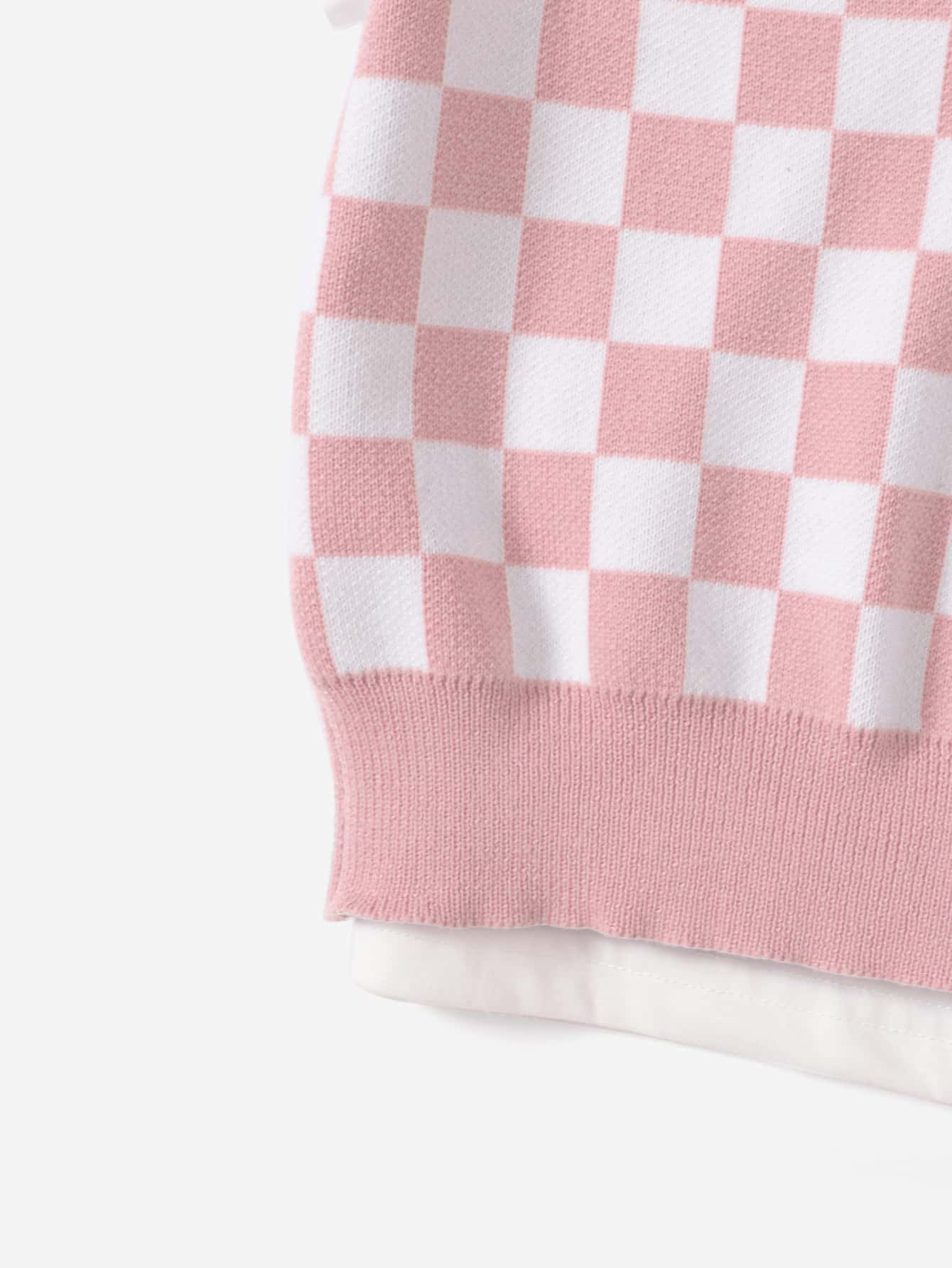 سترة نسائية بطباعة المربعات لفترة النمو المتوسطة بدون تي شيرت