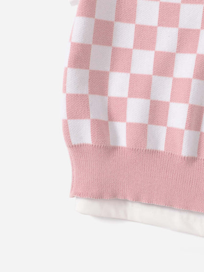 سترة نسائية بطباعة المربعات لفترة النمو المتوسطة بدون تي شيرت