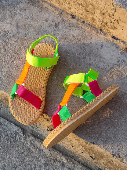 صنادل إسبادريل للنساء ذات لون بلوك نعل رباط للكاحل وصنادل مريحة من القماش الملون