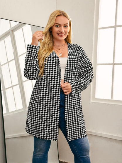 معطف طباعة نقش مسنن مفتوح امامي