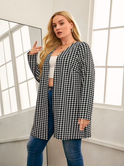 معطف طباعة نقش مسنن مفتوح امامي