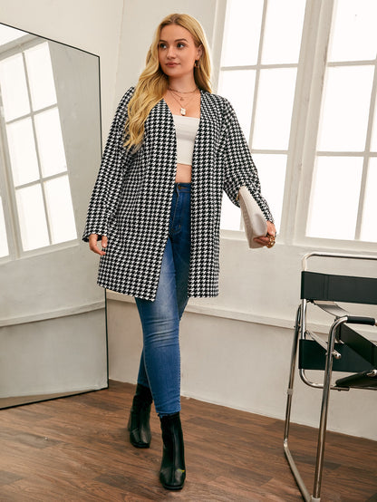 معطف طباعة نقش مسنن مفتوح امامي