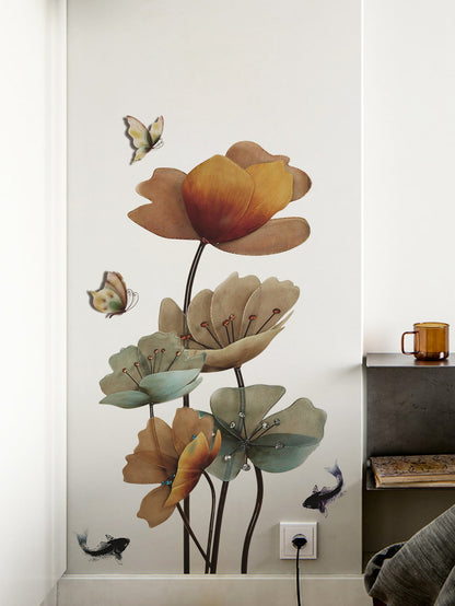 ملصق حائط بنمط الفراشة واللوتس وملصق حائط فني مقاوم للماء PVC لديكور المنزل