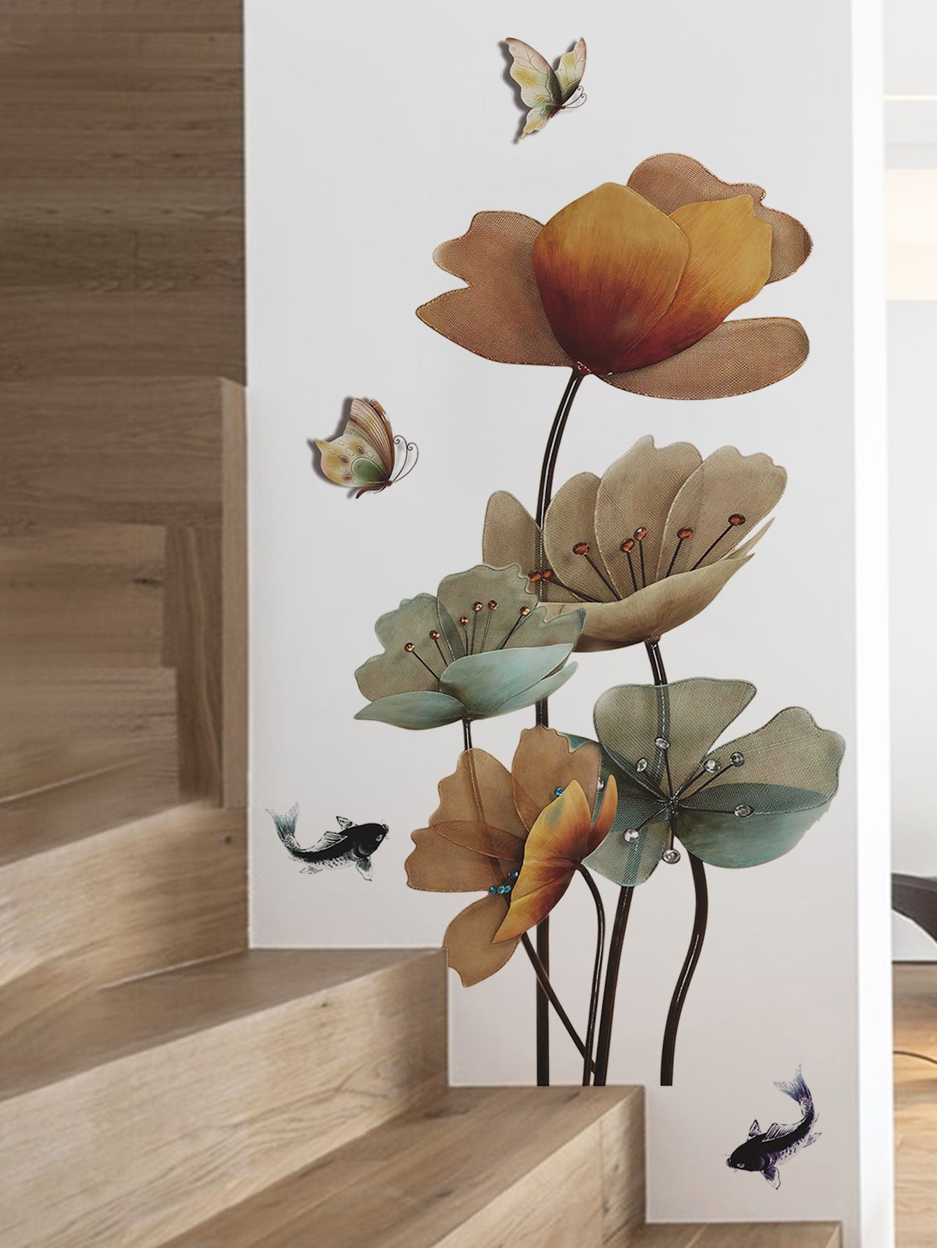 ملصق حائط بنمط الفراشة واللوتس وملصق حائط فني مقاوم للماء PVC لديكور المنزل