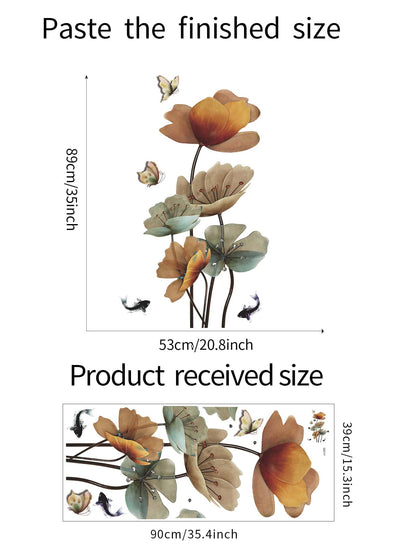 ملصق حائط بنمط الفراشة واللوتس وملصق حائط فني مقاوم للماء PVC لديكور المنزل