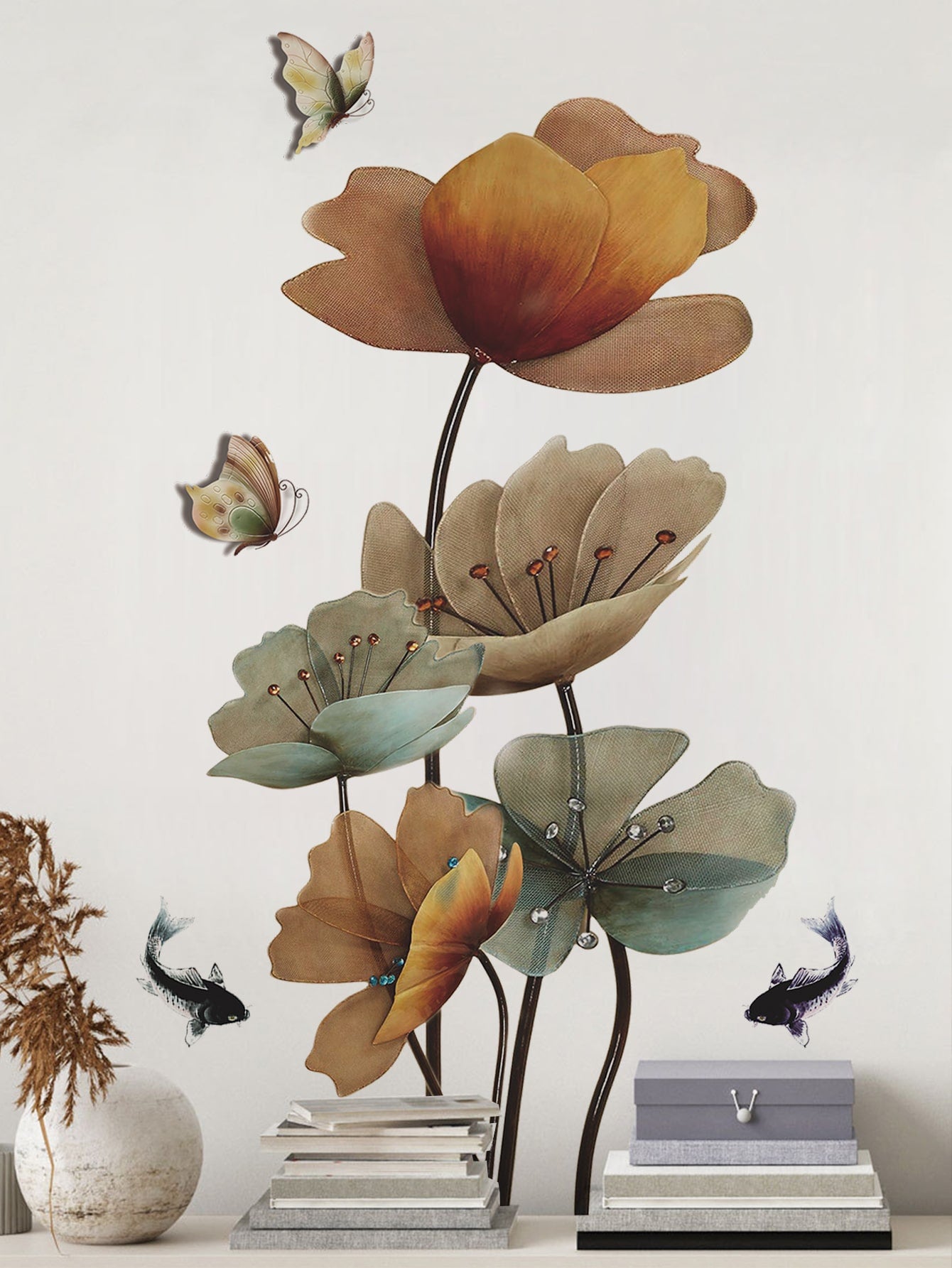 ملصق حائط بنمط الفراشة واللوتس وملصق حائط فني مقاوم للماء PVC لديكور المنزل