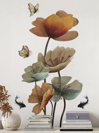 ملصق حائط بنمط الفراشة واللوتس وملصق حائط فني مقاوم للماء PVC لديكور المنزل