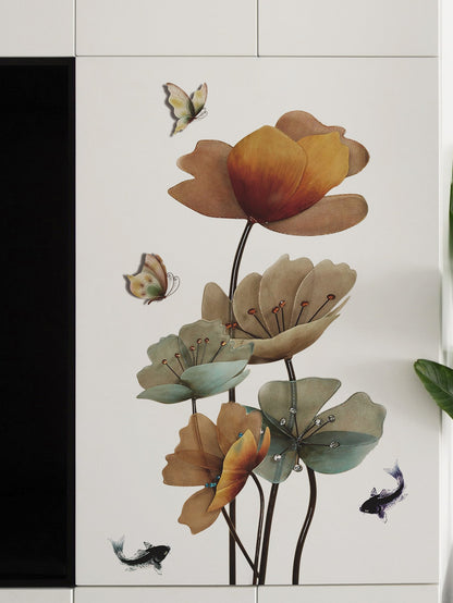 ملصق حائط بنمط الفراشة واللوتس وملصق حائط فني مقاوم للماء PVC لديكور المنزل