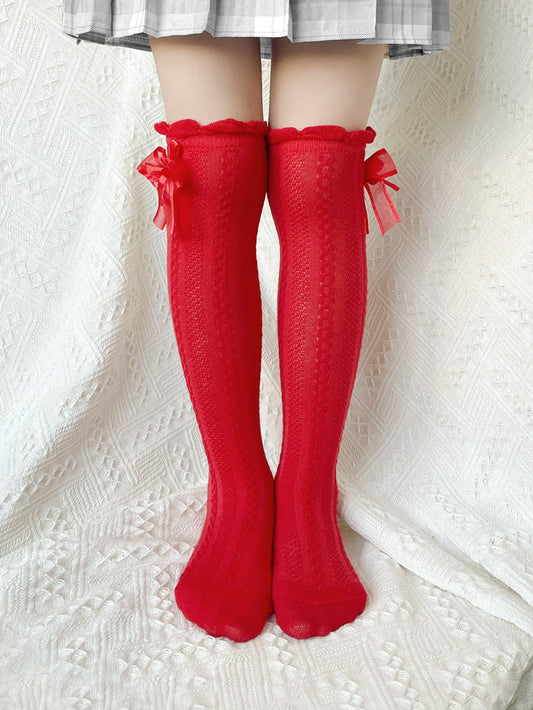 جوارب للركبة مزخرف بعقدة الفراشة للبنات الصغار