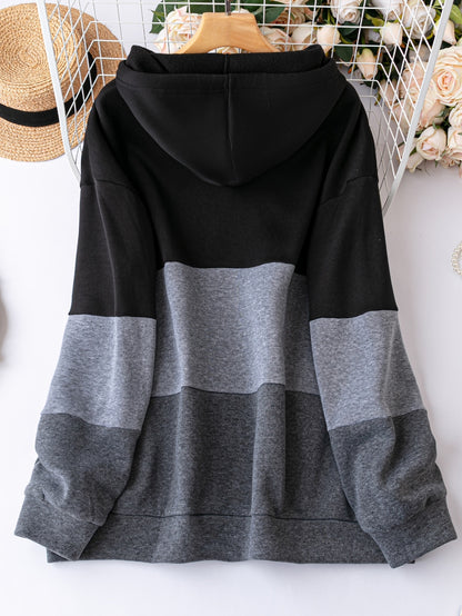 هودي ألوان متباينة سستة رباط مقاس كبير