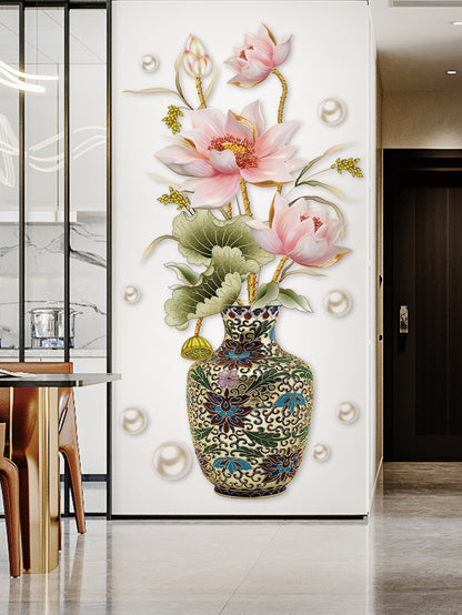 ملصق حائط مطبوع عليه زهور ومزهرية